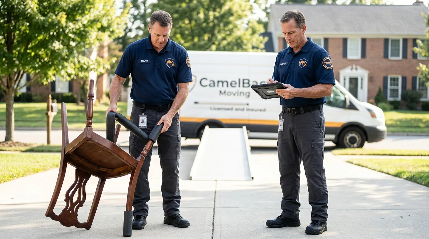 Movers inspecting furniture for damage prevention before loading in Rockwood, TN