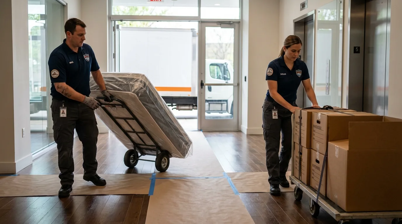 Professional apartment movers loading elevator in Rockwood, TN